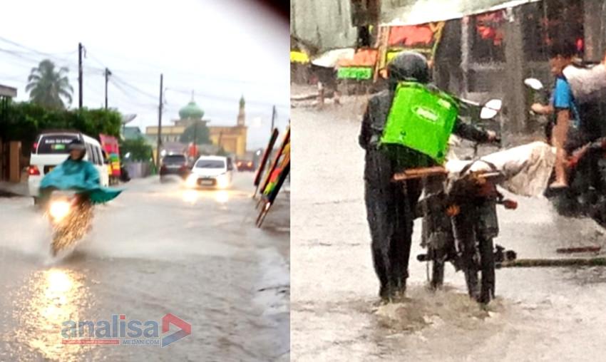 Hujan Sebentar, Sejumlah Ruas Jalan di  Padangsidimpuan Direndam Banjir