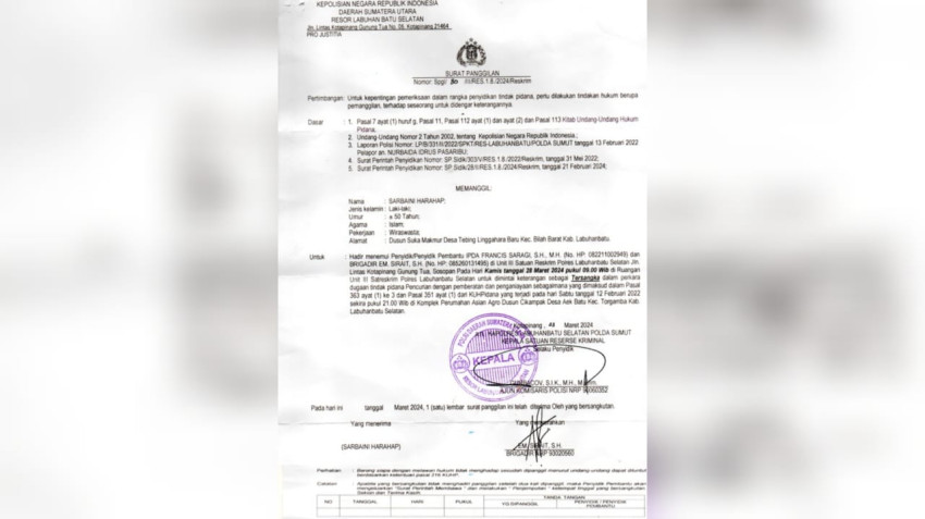 2 Tahun Ditangguhkan, SH Kembali Dipanggil Sebagai Tersangka, Nurbaidah : Terimakasih Bapak Kapolres Labuhanbatu Selatan