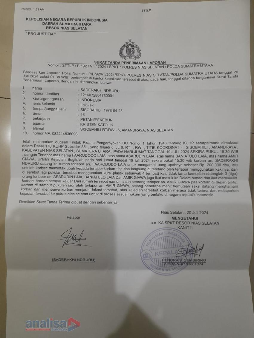 Kesal Karena Ditagih Gaji, Oknum Kepala Desa di Nias Selatan Pukuli Warganya.