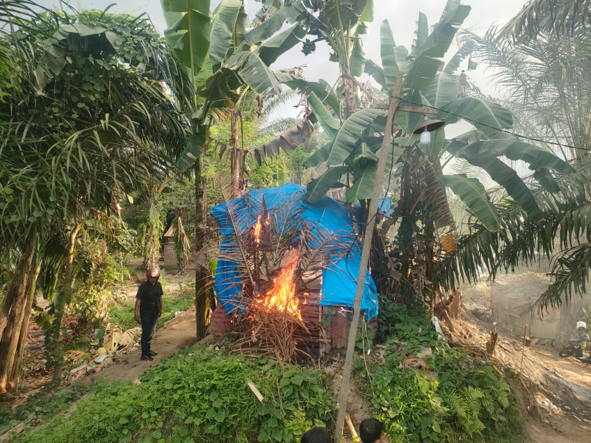 Tim Gabungan Bakar dan Rubuhkan Barak Narkoba, Tiga Orang Diamankan