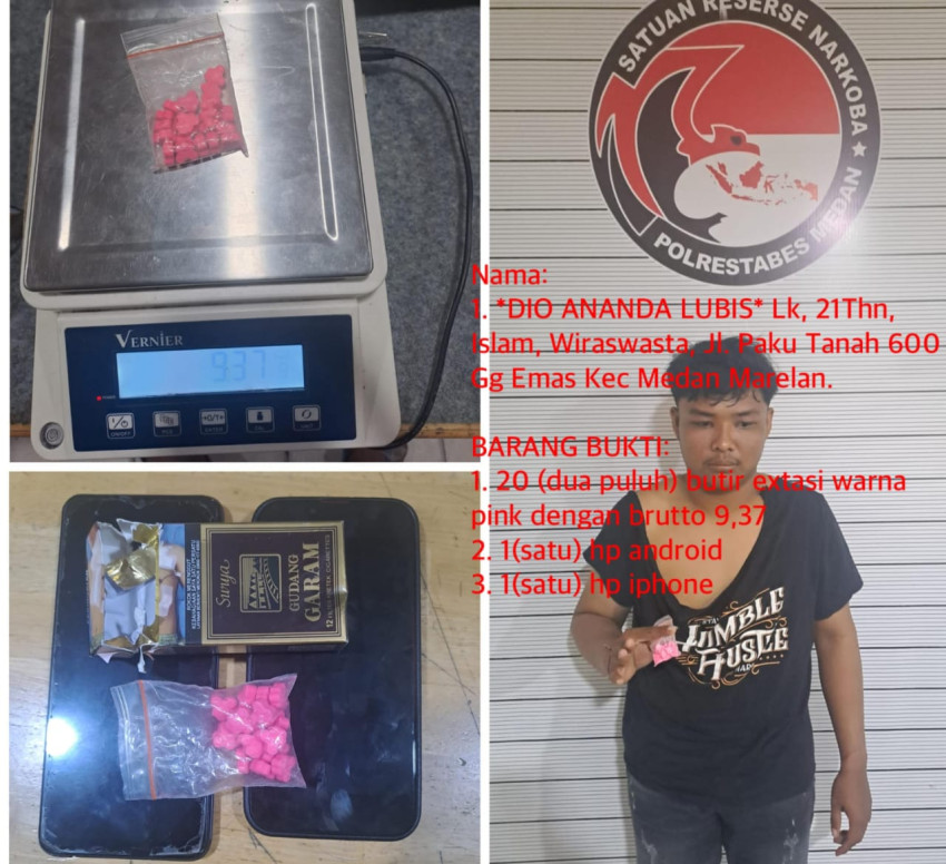 Satresnarkoba Polrestabes Medan Tangkap Pengedar Puluhan Ekstasi