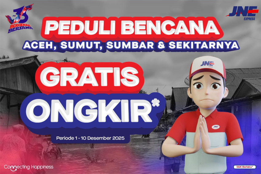 JNE Gratiskan Ongkir Bantuan ke Aceh, Sumbar, Sumut, dan Sekitarnya